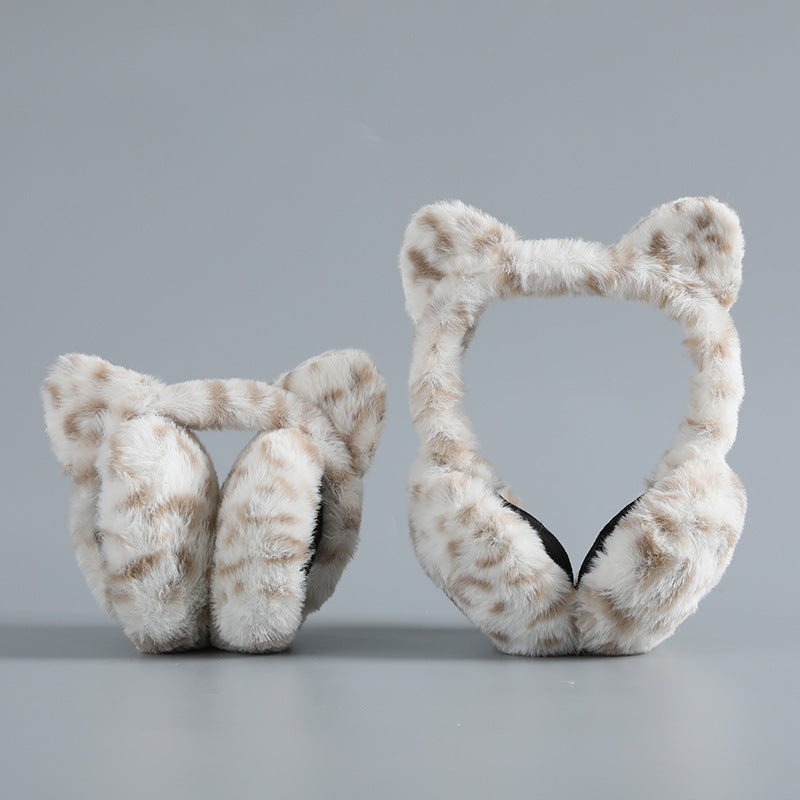 Wholesale Leopard Print Warm Winter Plush Winter Earmuffs Plush Cute Folding Earmuffs